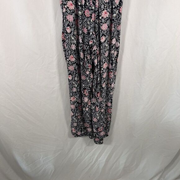 LOFT Jumpsuit Women's XS Black Pink Floral Sleeveless Smocked Top Lightweight - Picture 3 of 9